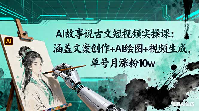 AI故事说古文短视频实操课:涵盖文案创作+AI绘图+视频生成,单号月涨粉10w-咖脉互联