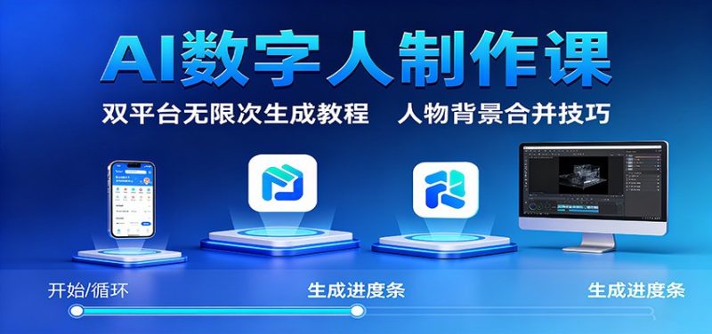 AI数字人制作课:双平台无限次生成教程,人物背景合并技巧-咖脉互联