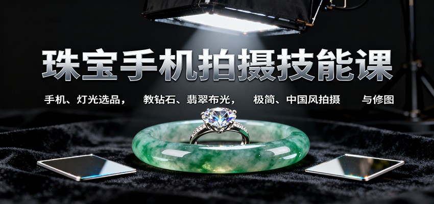 图片[1]-珠宝手机拍摄技能课:手机、 灯光选品，教钻石、翡翠布光，极简、中国风拍摄与修图-咖脉互联