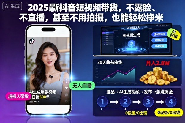 2025最新抖音短视频带货,不露脸、不直播,甚至不用拍摄,也能轻松挣米-咖脉互联