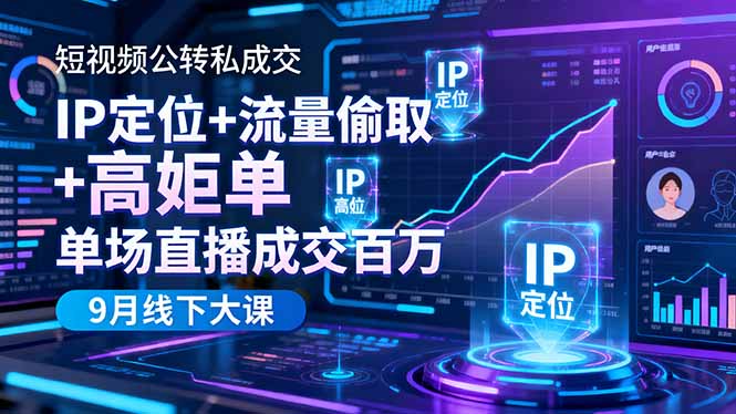 短视频公转私成交9月线下大课，IP定位+流量偷取+高客单，单场直播成交百万-咖脉互联