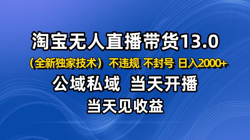 淘宝无人直播13.0，公域私域技术，不封号，不违规 布局下半年旺季赛道，日入2000+-咖脉互联