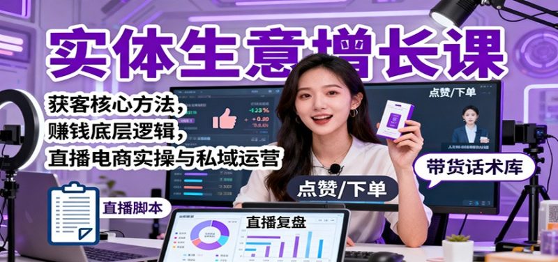 实体生意增长课：获客核心方法，赚钱底层逻辑，直播电商实操与私域运营-咖脉互联