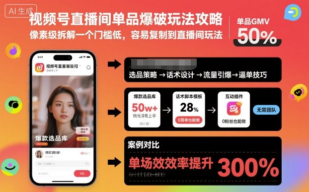 视频号直播间单品爆破玩法攻略，像素级拆解一个门槛低，容易复制到直播间玩法-咖脉互联