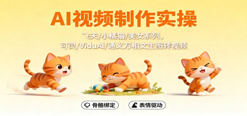 AI视频制作实操，飞天/小橘猫/美女系列，可灵/ViduAl/通义万相文生图转视频-咖脉互联