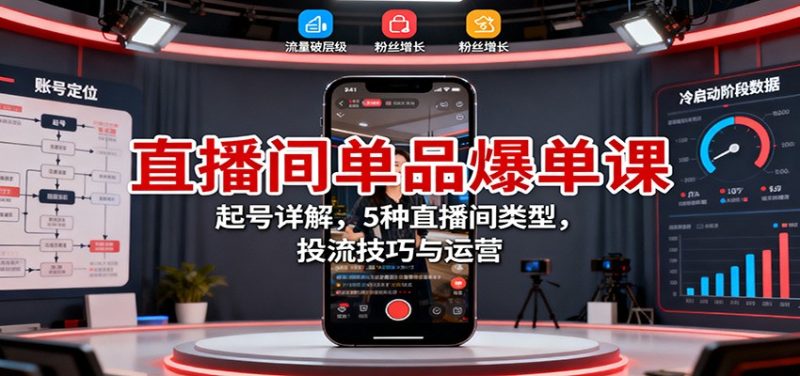 直播间单品爆单课：起号详解，5种直播间类型，投流技巧与运营-咖脉互联