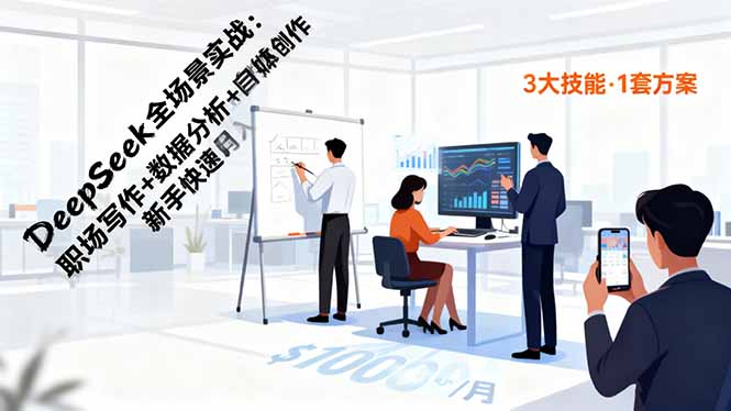 DeepSeek全场景实战：职场写作+数据分析+自媒体创作，新手快速月入过万-咖脉互联