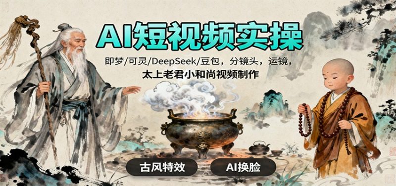 AI短视频实操，即梦/可灵/DeepSeek/豆包，分镜头，运镜，太上老君小和尚视频制作-咖脉互联