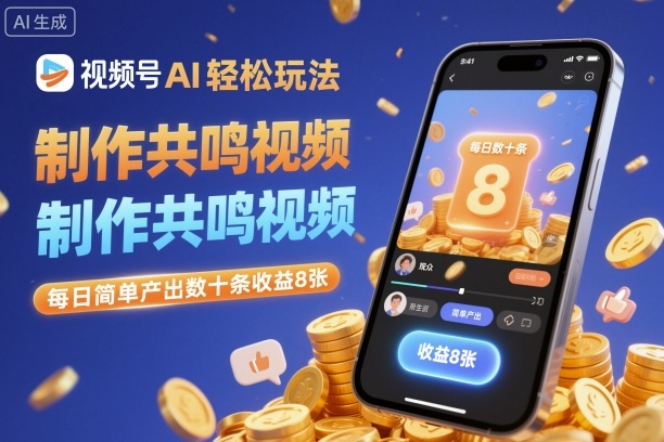 视频号AI轻松玩法，制作共鸣视频，每日简单产出数十条收益8张-咖脉互联