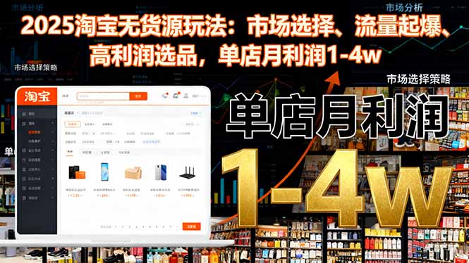 2025淘宝无货源玩法：市场选择、流量起爆、高利润选品，单店月利润1-4w-咖脉互联