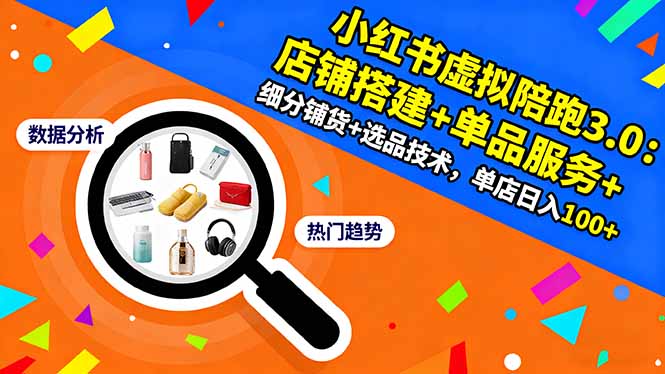 小红书虚拟陪跑3.0：店铺搭建+单品服务+细分铺货+选品技术，单店日入100+-咖脉互联