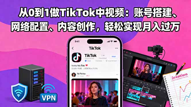 从0到1做TikTok中视频:账号搭建、网络配置、内容创作,轻松实现月入过万-咖脉互联