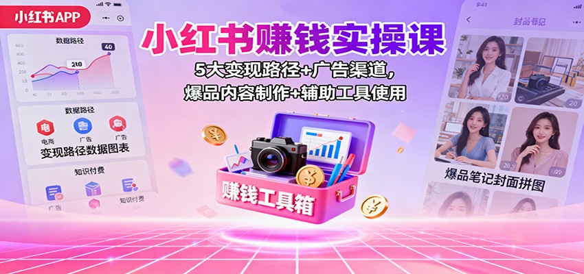 图片[1]-小红书赚钱实操课：5大变现路径+广告渠道，爆品内容制作+辅助工具使用-咖脉互联