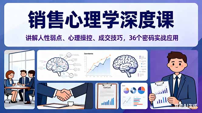 销售心理学深度课，讲解人性弱点、心理操控、成交技巧，36个密码实战应用-咖脉互联