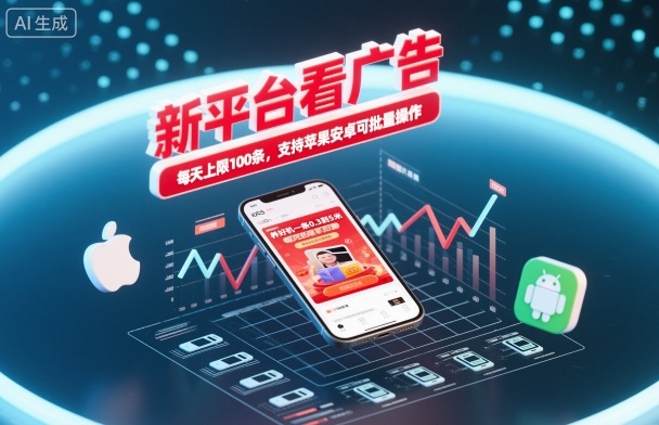 新平台看广告，养好机一条0.3到5米，每天上限100条，支持苹果安卓可批量操作-咖脉互联