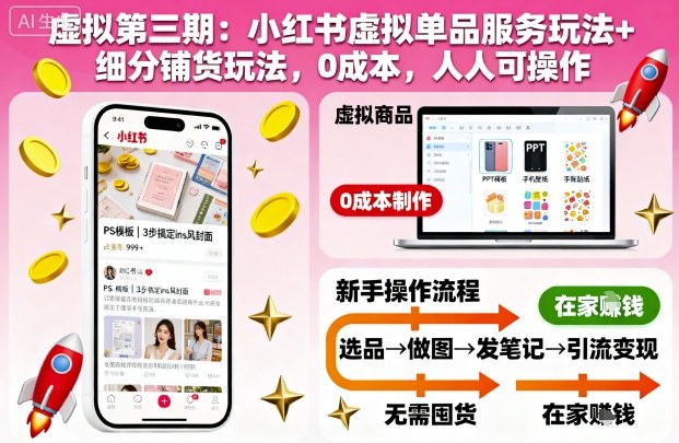 虚拟第三期:小红书虚拟单品服务玩法+细分铺货玩法,0成本,人人可操作(更新)-咖脉互联