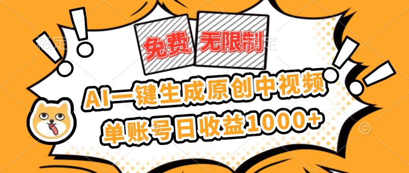 免费无限制,AI一键生成原创中视频,单账号日收益1000+-咖脉互联