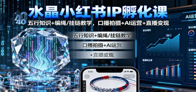 水晶小红书IP孵化课:五行知识+编绳/挂链教学,口播拍摄+AI运营+直播变现-咖脉互联