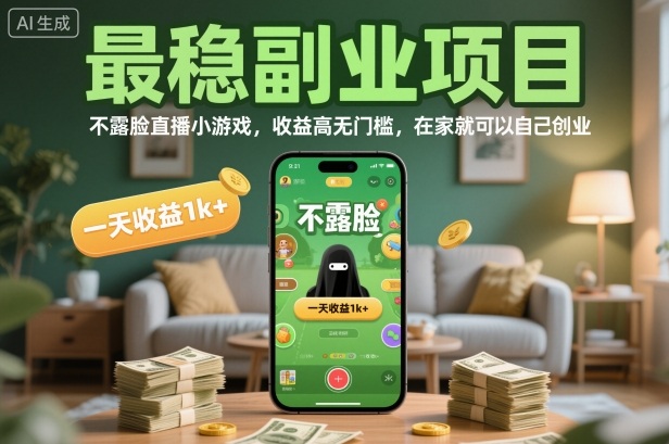 最稳副业项目,不露脸直播小游戏,收益高无门槛,一天收益1k+,在家就可以自己创业【揭秘】-咖脉互联