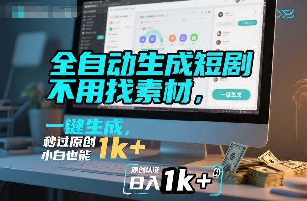 全自动生成短剧,不用找素材,不用剪辑,一键生成,秒过原创,小白也能轻松日入1k+【揭秘】-咖脉互联