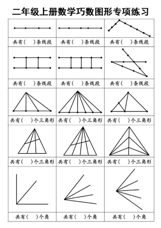 二上数学巧数图形专项练习+角的初步认识（10页）-咖脉互联
