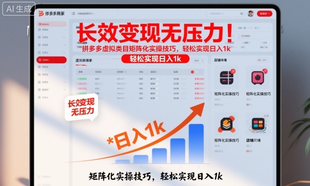 长效变现无压力!拼多多虚拟类目矩阵化实操技巧,轻松实现日入1k【揭秘】-咖脉互联