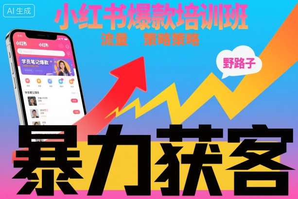 小红书爆款培训班,小红书获客野路子流量打法,暴力持续获客-咖脉互联