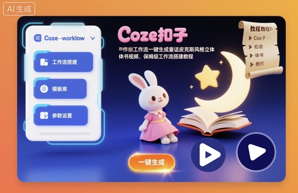 Coze扣子工作流一键生成童话皮克斯风格立体书视频，保姆级工作流搭建教程-咖脉互联