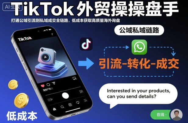 TikTok外贸操盘手，打通公域引流到私域成交全链路，低成本获取高质量海外询盘-咖脉互联