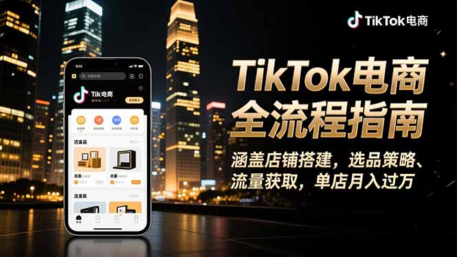 TikTok电商全流程指南，涵盖店铺搭建、选品策略、流量获取，单店月入过万-咖脉互联