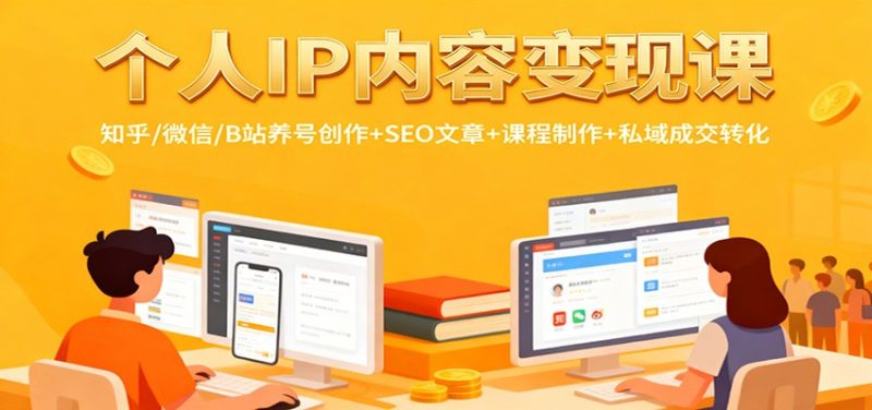 个人IP内容变现课：知乎/微信/B站养号创作+SEO文章+课程制作+私域成交转化-咖脉互联
