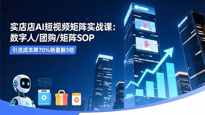 实体店AI短视频矩阵实战课：数字人/团购/矩阵SOP，引流成本降70%销量翻3倍-咖脉互联