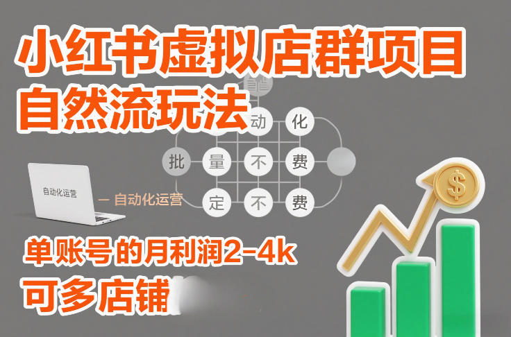 小红书虚拟店群项目，自然流玩法，批量自动化，稳定不费号，单账号的月利润2-4k，可多店矩阵-咖脉互联