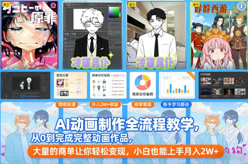 AI动画制作全流程教学,从0到完成完整动画作品,大量的商单让你轻松变现,小白也能上手月入2W+-咖脉互联