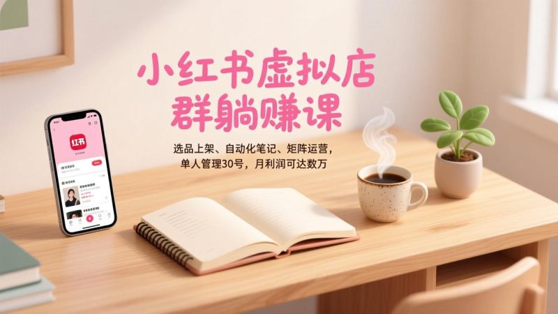小红书虚拟店群躺赚课,选品上架、自动化笔记、矩阵运营,单人管理30号,月利润可达数万-咖脉互联