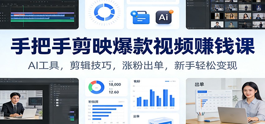 图片[1]-手把手剪映爆款视频赚钱课：AI工具，剪辑技巧，涨粉出单，新手轻松变现-咖脉互联