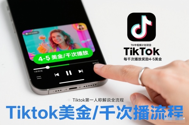 TK中视频计划项目，Tiktok第一人称解说流程，每干次播放奖励4-5美金-咖脉互联