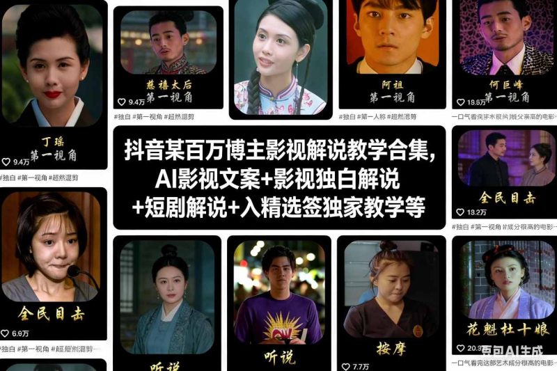 抖音某百万博主影视解说教学合集，AI影视文案+影视独白解说+短剧解说+入精选签独家教学等-咖脉互联