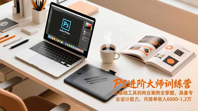 PS进阶大师训练营,从基础工具到商业案例全掌握,具备专业设计能力,月接单收入6000-1.2万-咖脉互联