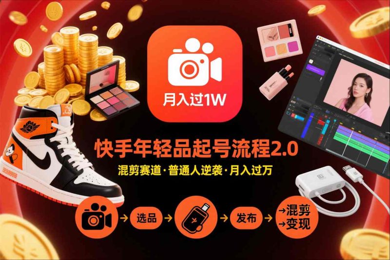 快手短视频带货年轻品起号流程2.0,快手年轻品混剪赛道,普通人也能月入过1W-咖脉互联
