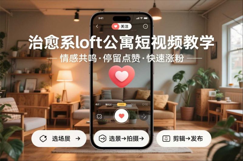 治愈系loft公寓短视频制作教学，情感共鸣引停留点赞关注，快速起号涨粉-咖脉互联