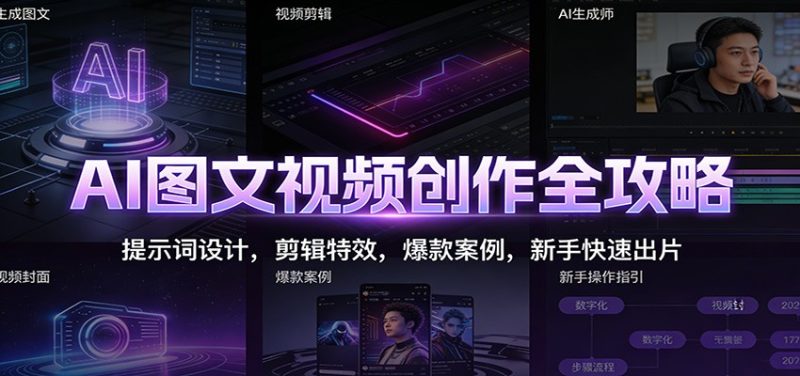 AI图文视频创作全攻略：提示词设计，剪辑特效，爆款案例，新手快速出片-咖脉互联