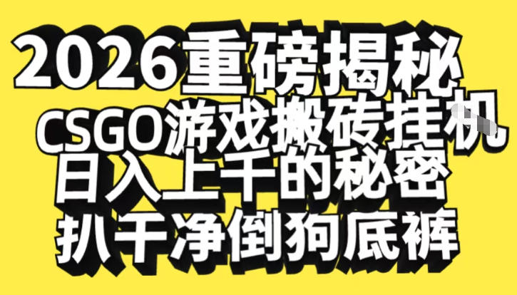 2026开年重磅解密，CSGO游戏搬砖挂G日入1k+的秘密，把倒狗的底裤扒干【揭秘】-咖脉互联