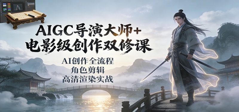 AIGC导演大师+电影级创作双修课:AI创作全流程、角色剪辑、高清渲染实战-咖脉互联