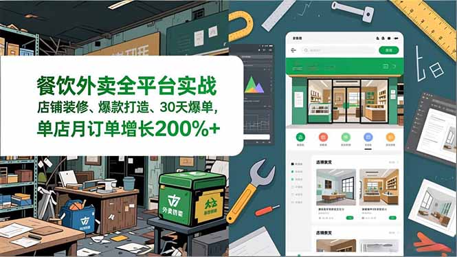 餐饮外卖全平台实战，店铺装修、爆款打造、30天爆单，手把手教学，单店月订单增长200%+-咖脉互联