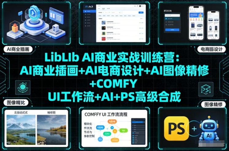 LibLIb AI商业实战训练营:AI商业插画+AI电商设计+AI图像精修+COMFY UI工作流+AI+PS高级合成-咖脉互联