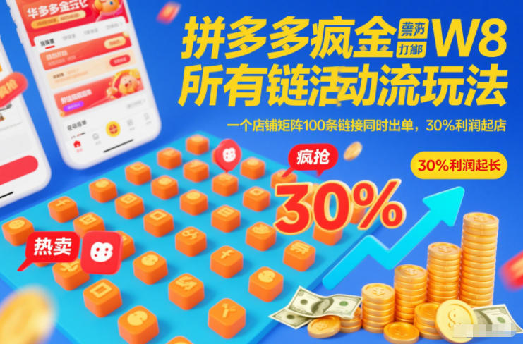 拼多多疯狂活动流玩法,所有链接全部打标,一个店铺矩阵100条链接同时出单,30%利润起店-咖脉互联
