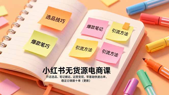 小红书无货源电商课，开店选品、笔记搬运、运营变现，零基础快速出单，稳定日销数十单(更新-咖脉互联