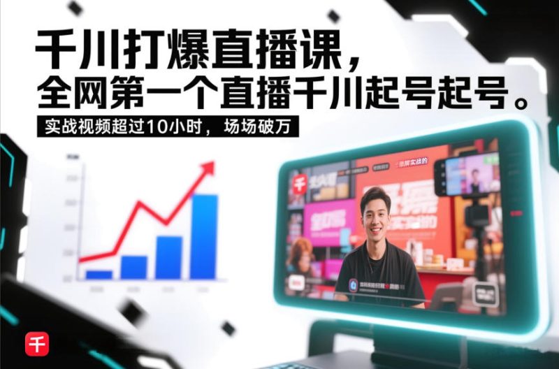 千川打爆直播课，全网第一个直播千川起号录屏实战的，实战视频超过10小时，场场破万-咖脉互联