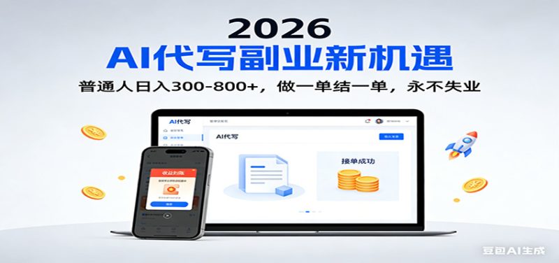 2026 副业首选！AI 代写日入 300-800，普通人0门槛，做一单结一单！-咖脉互联